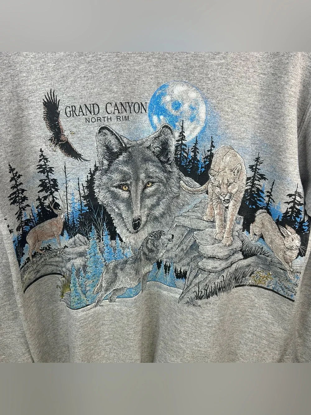 Vintage Grand Canyon Wolf Eagle Nature Grey Crewneck Sweatshirt Size Medium